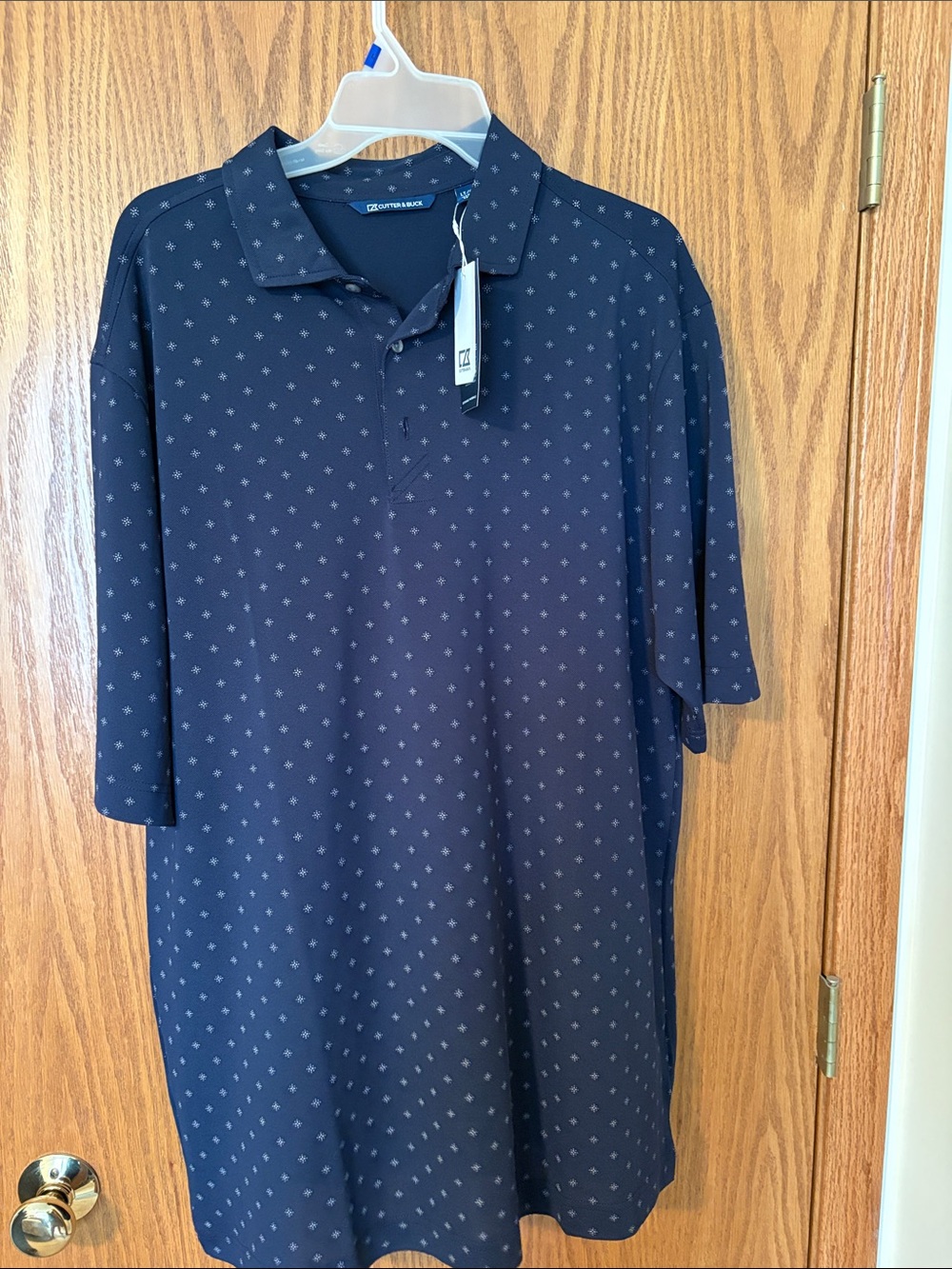 Claiborne Men's Navy Polo with Subtle Dot Pattern